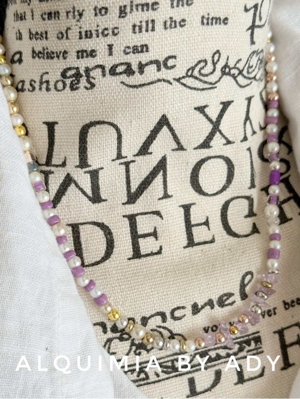 Amethyst Pink and Gold Beaded Necklace - Picture 5 of 5